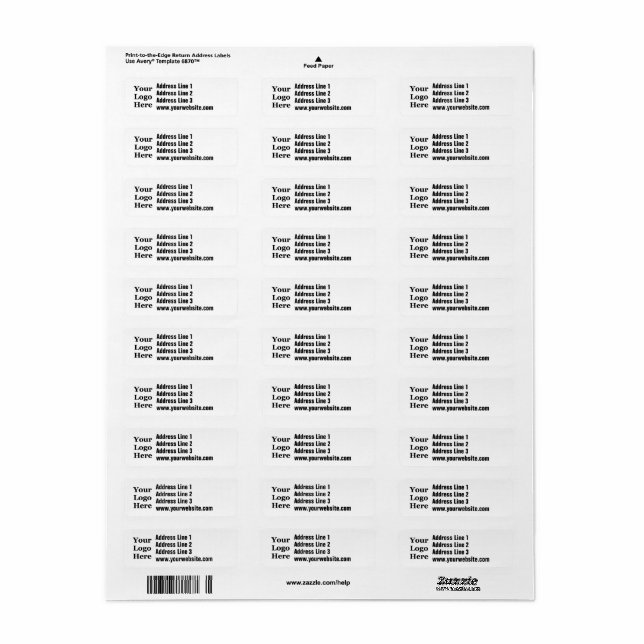 Business Your Logo Here Return Address Template Label (Full Sheet)