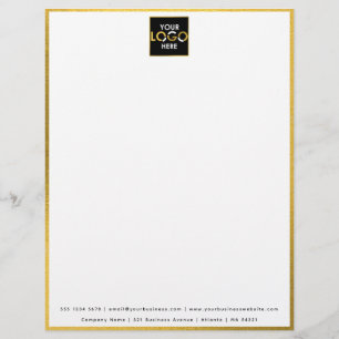 Business Your Logo Here Simple Modern Gold Border Custom Letterhead