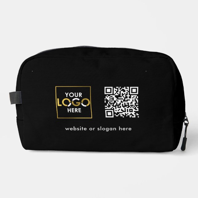 Business Your Logo QR Code Text Promotional Black Dopp Kit (Front)