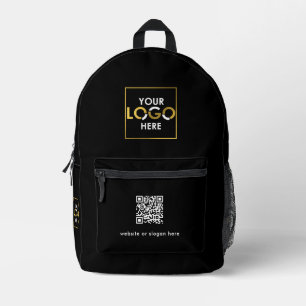 Business Your Logo QR Code Text Promotional Black Printed Backpack