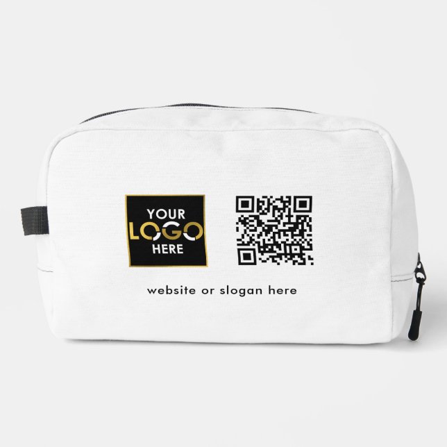 Business Your Logo QR Code Text Promotional White Dopp Kit (Front)