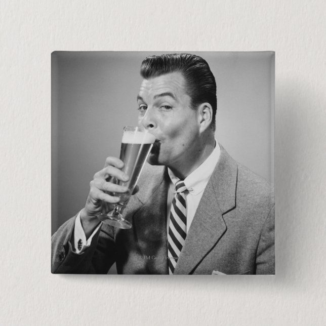Businessman Drinking Beer 15 Cm Square Badge (Front)