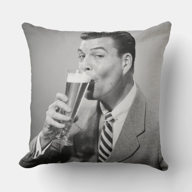 Businessman Drinking Beer Cushion (Front)
