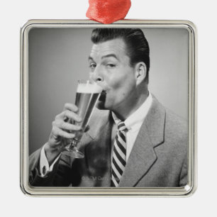 Businessman Drinking Beer Metal Ornament