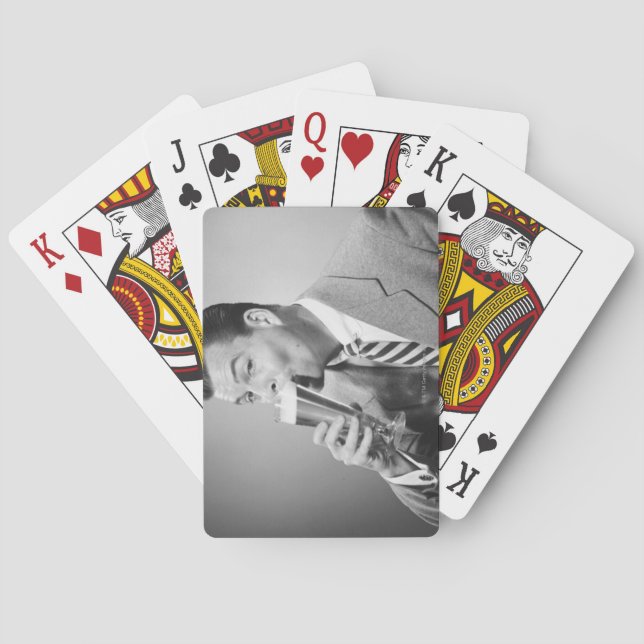 Businessman Drinking Beer Playing Cards (Back)