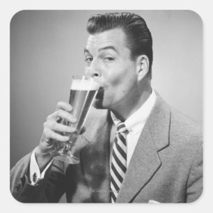 Businessman Drinking Beer Square Sticker