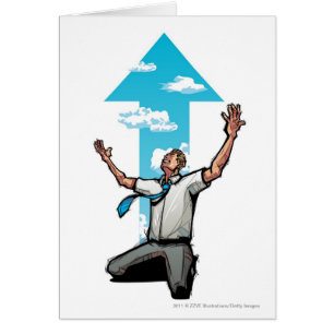 Businessman kneeling, arrow sign in the background