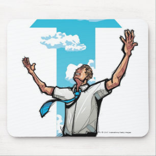 Businessman kneeling, arrow sign in the background mouse pad