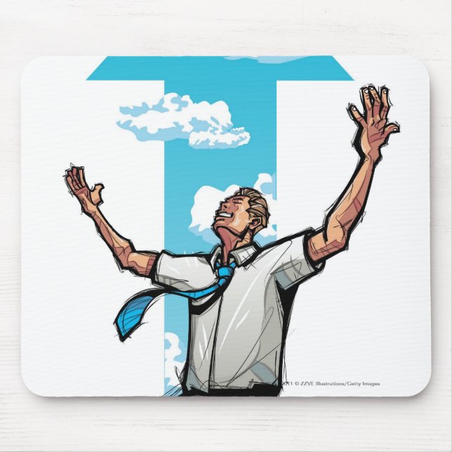 Businessman kneeling, arrow sign in the background mouse pad (Front)