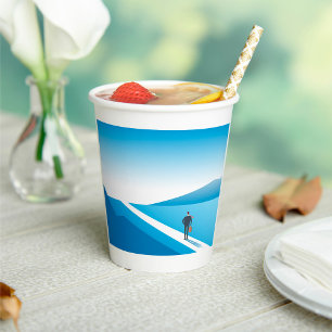 Businessman Looking Towards Future Path Paper Cups