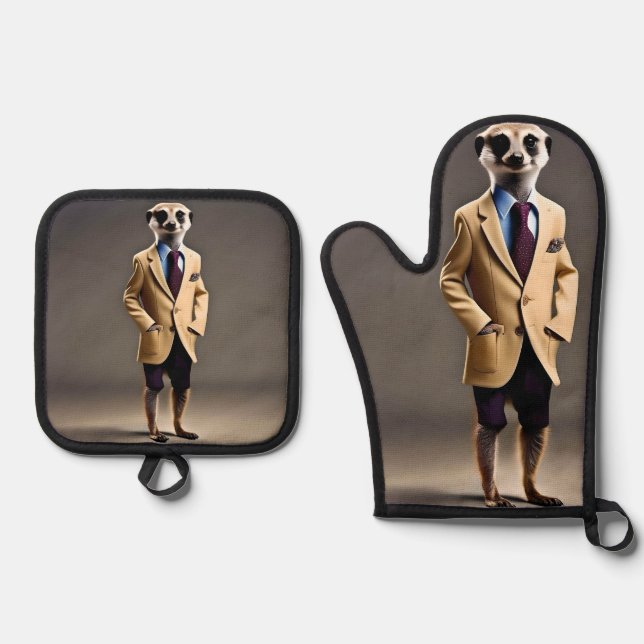 Businessman Meerkat, Oven Mitt & Pot Holder Set (Front)