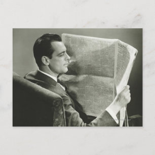Businessman Reading the Newspaper Postcard