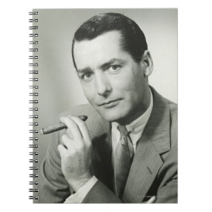 Businessman Smoking Cigar Notebook