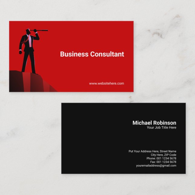 Businessman Telescope Cliff | Concept | Red Business Card (Front/Back)