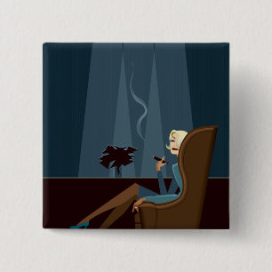 Businesswoman Smoking Cigar 15 Cm Square Badge
