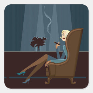 Businesswoman Smoking Cigar Square Sticker