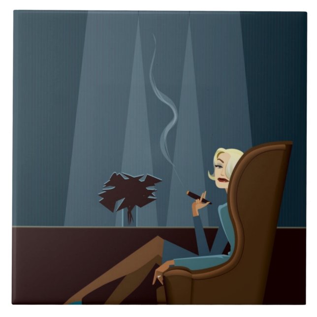 Businesswoman Smoking Cigar Tile (Front)