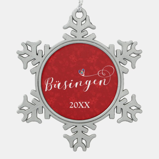 Büsingen Flag Heart, Büsingen am Hochrhein Snowflake Pewter Christmas Ornament (Front)