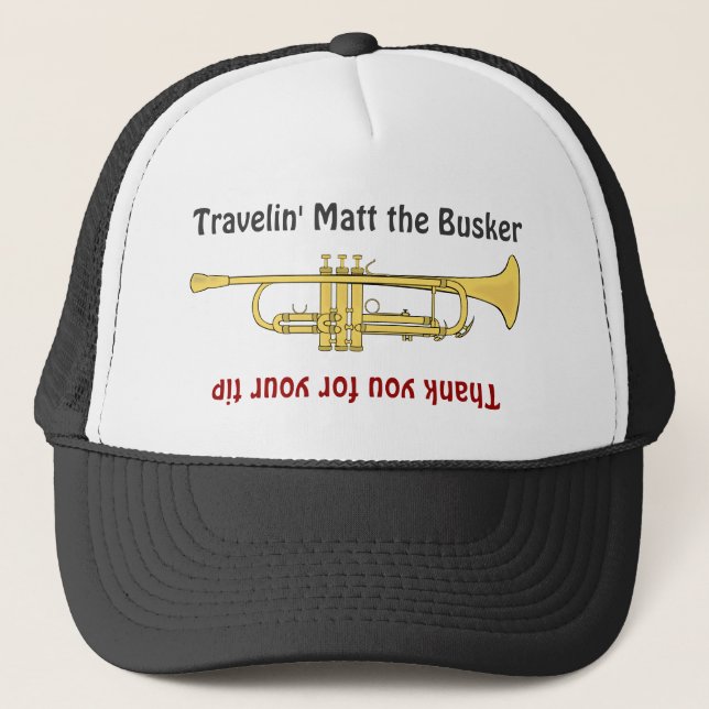 Busker Musicians Trumpet Tip Jar Hat (Front)