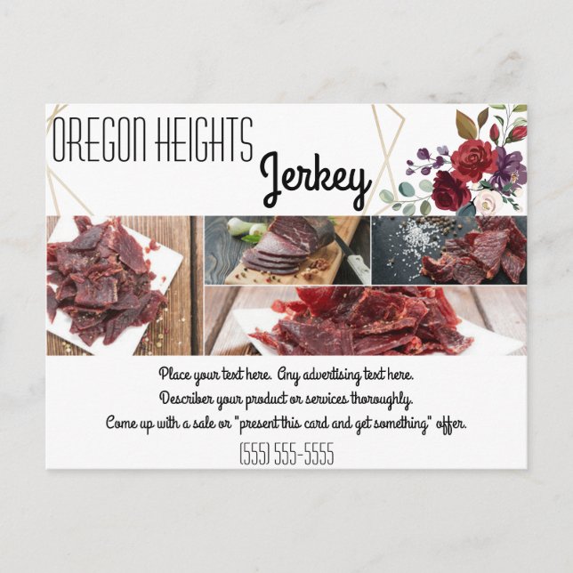 Bussiness Advertising Card White Roses Gold Geomet (Front)