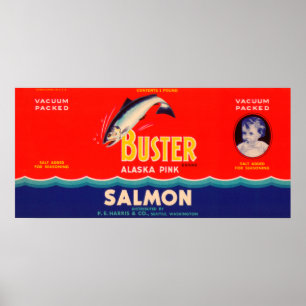 Buster Brand Salmon Label- Seattle, WA Poster