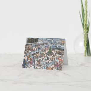 Bustling Airport Terminal Funny Travel Theme Holiday Card