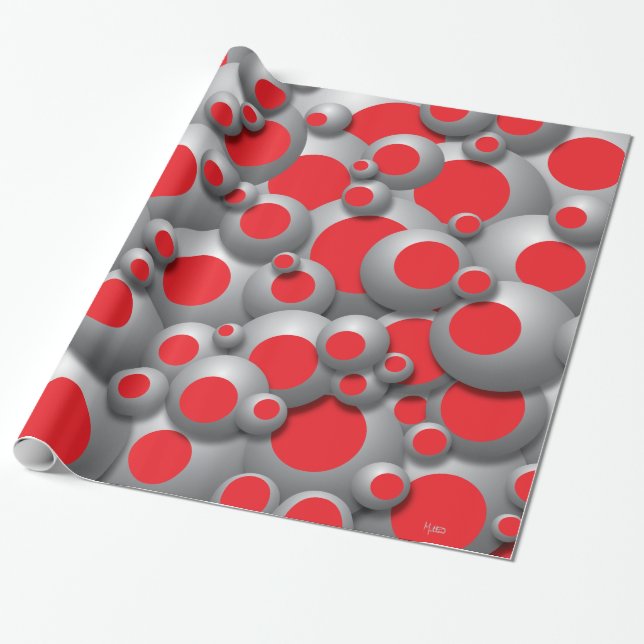 Bustling Bubbles Red Wrapping Paper (Unrolled)