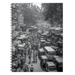 Bustling Market Street Monochrome Notebook
