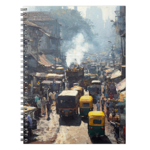 Bustling Street Market Rickshaw Scene Notebook