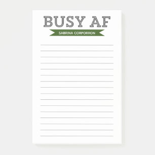 Busy AF   Trendy Modern Typography    Green Lined Post-it Notes