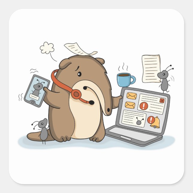 Busy Anteater | Multitasking Square Sticker (Front)
