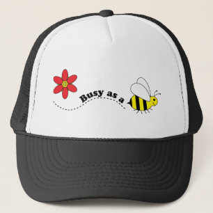 Busy as a Bee Happy Bees and Flowers Cartoon Trucker Hat