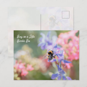 "Busy as a Little Bumble Bee" Soft Pastel Flowers Postcard