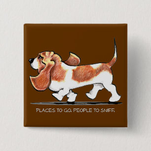 Busy Basset Hound 15 Cm Square Badge