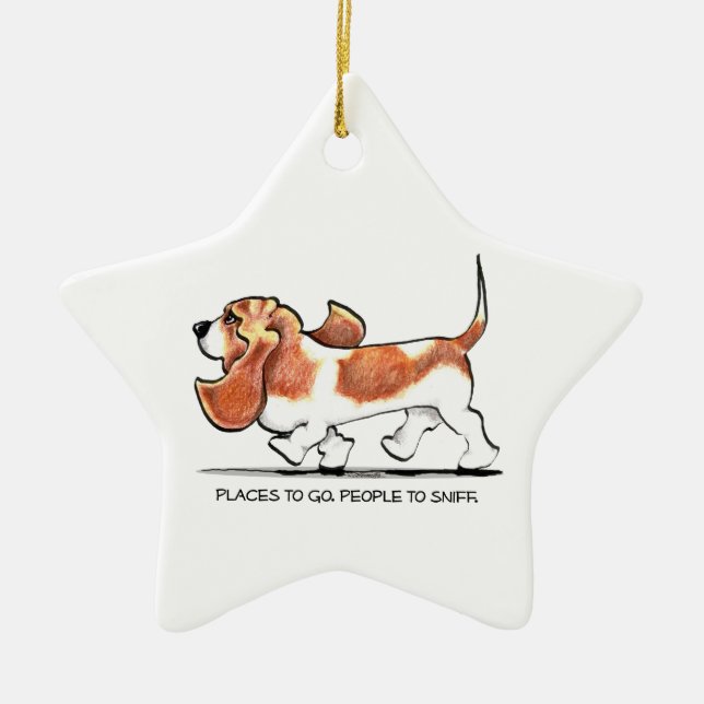 Busy Basset Hound Ceramic Tree Decoration (Front)