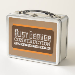 Busy Beaver Construction White Gfx Brown Orange BG Metal Lunch Box