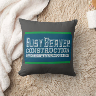 Busy Beaver Construction White Gfx Teal Green BG Cushion