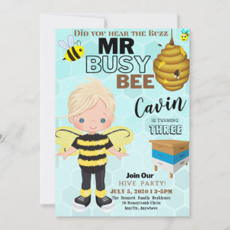 Busy Bee 2 Different Birthday Invitation Card