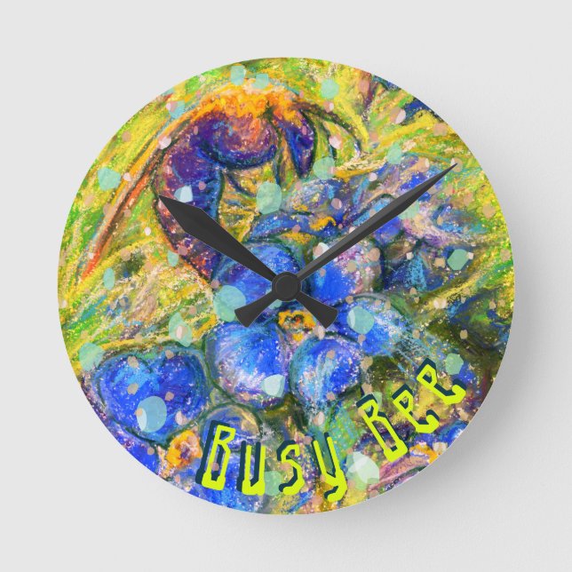 Busy Bee: A Bee & Forget-me-not Flowers Round Clock (Front)