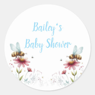 Busy Bee Baby Shower Name Classic Round Sticker