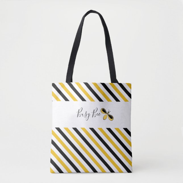 Busy Bee Diagonal Stripes Shoulder Tote (Front)