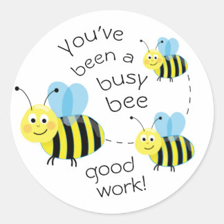 Busy Bee Good Work Reward Classic Round Sticker