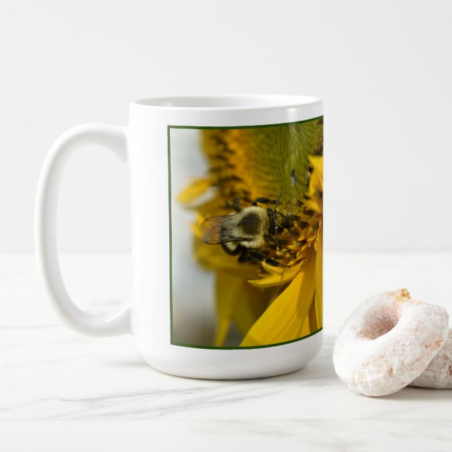 Busy Bee on a Sunflower Coffee Mug (With Donut)