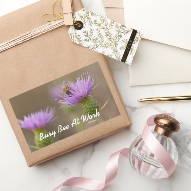 Busy Bee on Purple Thistle Photo Rectangular Sticker (Gifting)
