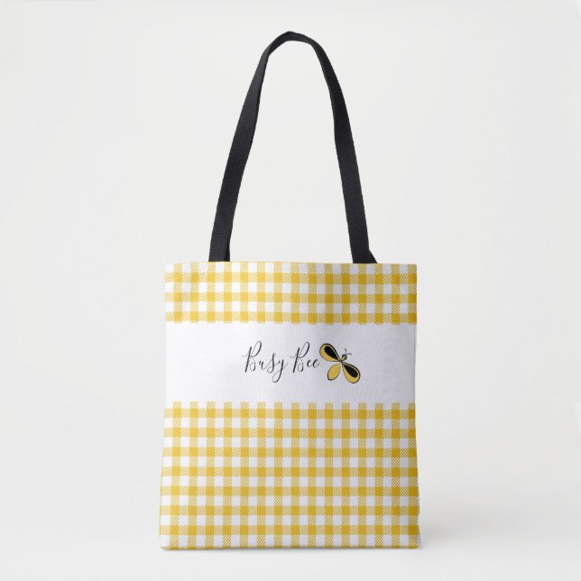 Busy Bee, Yellow Gingham Shoulder Tote Bag (Front)