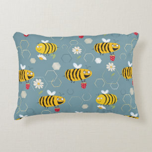 Busy bees buzzing around & pollinating flowers decorative cushion