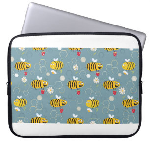 Busy bees buzzing around & pollinating flowers laptop sleeve