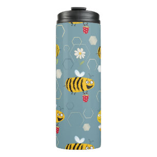 Busy bees buzzing around & pollinating flowers thermal tumbler