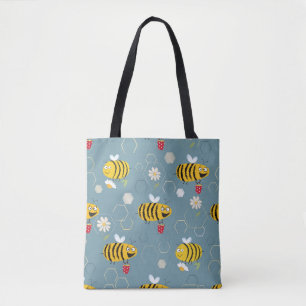 Busy bees buzzing around & pollinating flowers tote bag