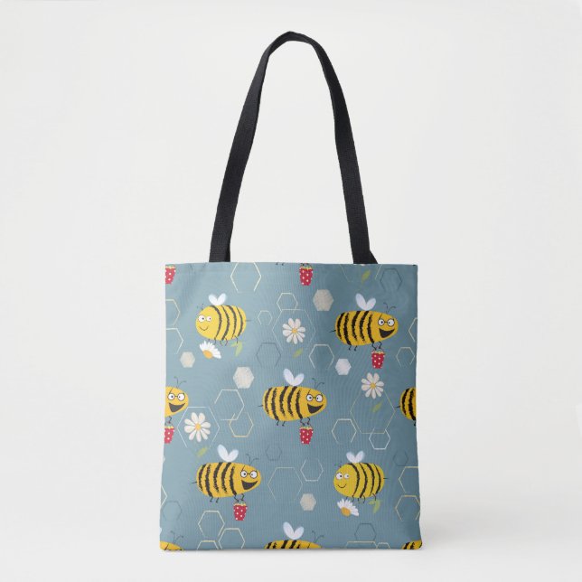 Busy bees buzzing around & pollinating flowers tote bag (Front)